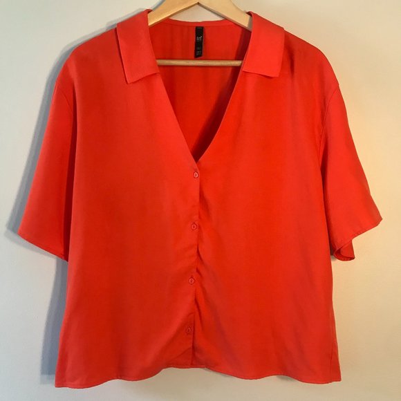Zara Tops - Zara TRF Short Sleeve  Orange Button-Down Shirt M